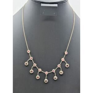 Silver Tone Pink & Purple Rhinestone Dangle 17.5" + 3" Necklace